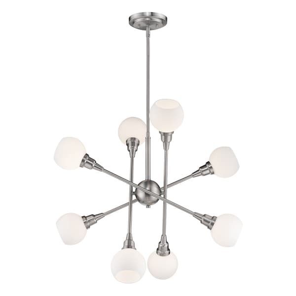 Tian 8 Light Pendant, Brushed Nickel & Matte Opal